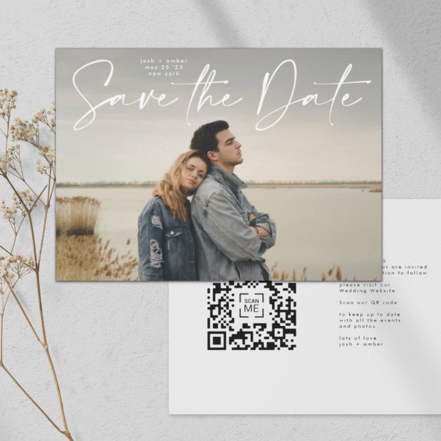 QR-Code Modernes Skript Save the Date Hochzeit Einladung (Von Creator hochgeladen)