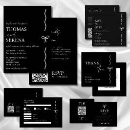 QR Code Monochrome Schwarz-Weiß-Budget Hochzeit Einladung