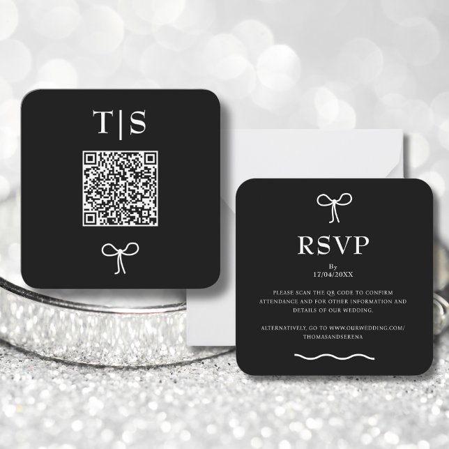 QR Code Monochrome Schwarz-weiße Website Hochzeit Mitteilungskarte (Von Creator hochgeladen)