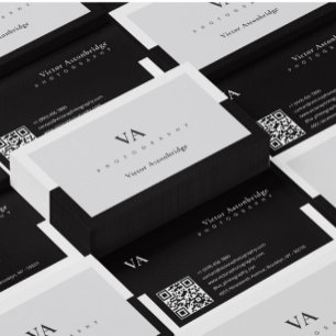 QR-Code Monogram Balck White Gray Fotografie Visitenkarte