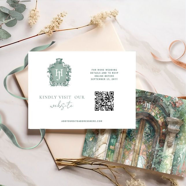 QR-Code Monogram Earthy Green Timeless UAWG Online Begleitkarte (Von Creator hochgeladen)