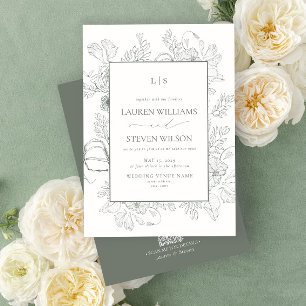 QR-Code-Monogramm Elegantes Salbeigrün Florale Lin Einladung