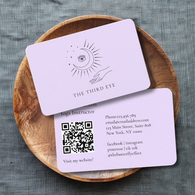 QR-Code - Moon Eye Yoga Reiki Wellness Visitenkarte (QR Code- Moon Eye Yoga Reiki Wellness Purple Business Card)