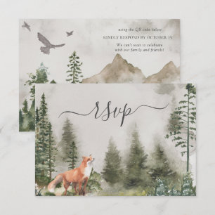 QR Code Mountain Forest Rustic Woods Wedding RSVP Karte