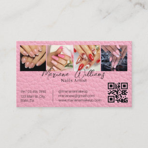 qr code nägel künstler 4 fotos collage rosa leder visitenkarte