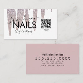 QR CODE Nägel Salon Blush Pink Glitzer Drift Visitenkarte