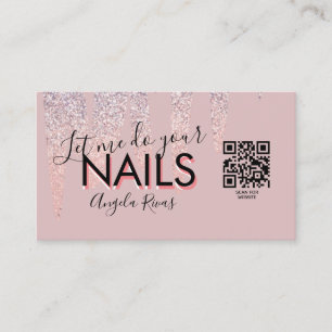 QR CODE Nagelstudio Angebot Blush Pink Glitter Dri Visitenkarte