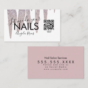 QR CODE Nagelstudio  Blush Rosa Glittertropfen Visitenkarte