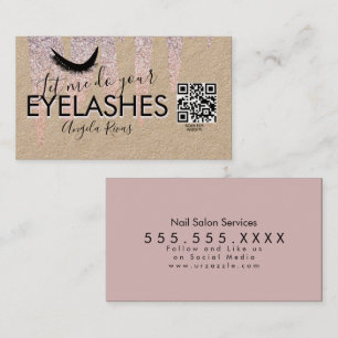 QR CODE Nagelstudio Rosa Glitter-Tropf Rustikal Visitenkarte