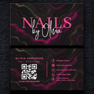 QR Code Nail Specialist Artist Black Hot Pink Visitenkarte