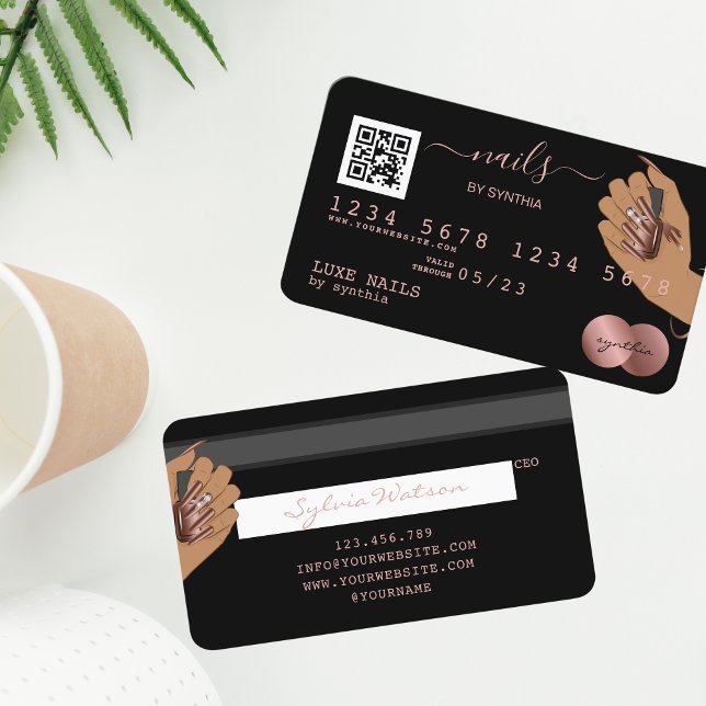 QR-Code Nails Technischer Kreditkarte Rose Gold Visitenkarte (Von Creator hochgeladen)