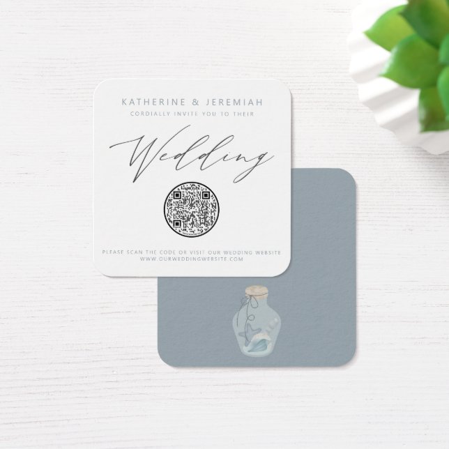 QR Code Nautical Beach Seashell Wedding Einladung (Schreibtisch)