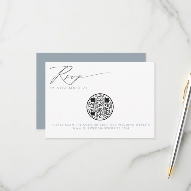 QR Code Nautical Beach Seashell Wedding RSVP Karte (Vorderseite/Rückseite Beispiel)