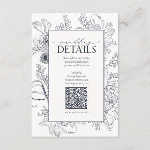 QR Code Navy Blue Floral Wedding Details Begleitkarte