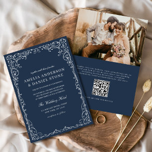 QR Code Navy Blue Foto Minimalistisch Elegante Hoc Einladung