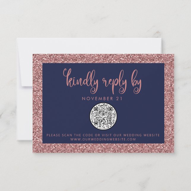 QR Code Navy Blue Rose Gold Glitzer Wedding RSVP (Rückseite)