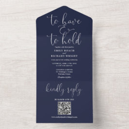 QR Code Navy Blue Wedding zu haben und zu halten All In One Einladung
