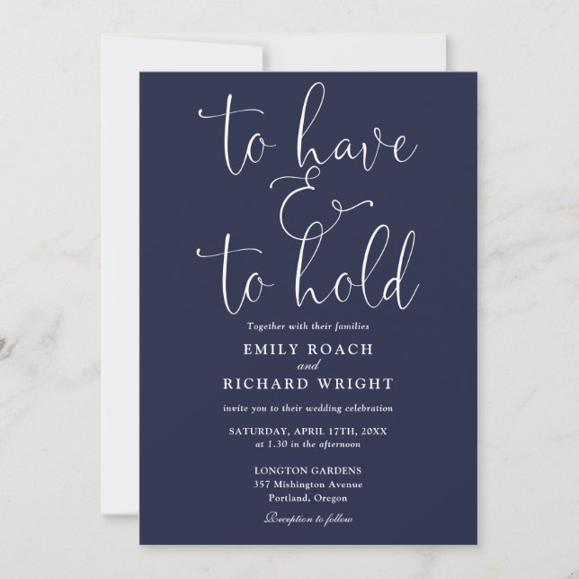 QR Code Navy Blue Wedding zu haben und zu halten Einladung (Vorderseite)