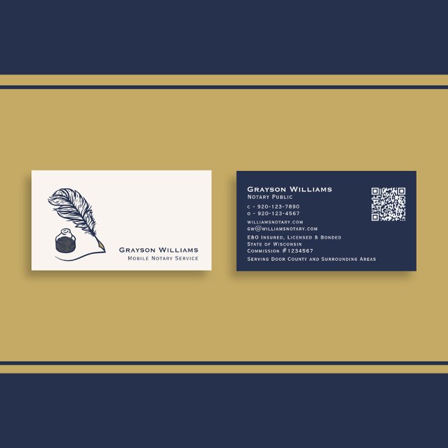 QR Code Navy Mobile Notar Business Card Visitenkarte (Von Creator hochgeladen)