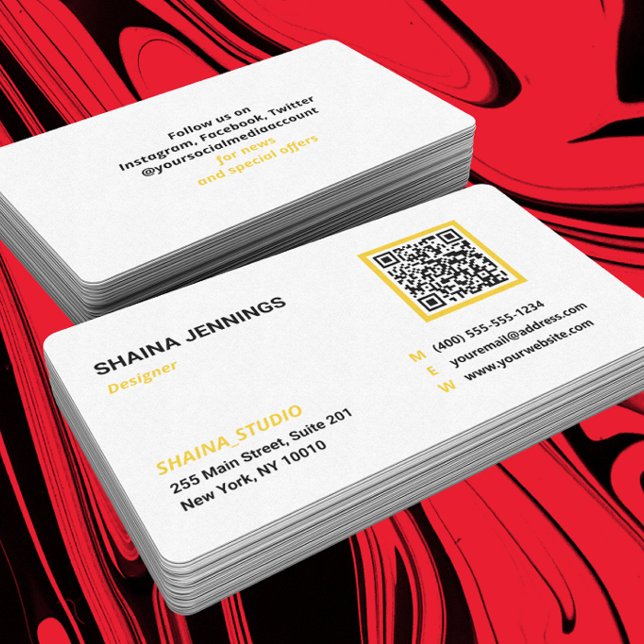 QR Code Networking Modern Black Yellow White Visitenkarte (Von Creator hochgeladen)