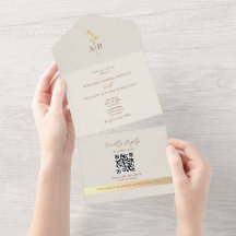 QR-Code Neutrales Elfenbein Gold Wildblumen Hochze
