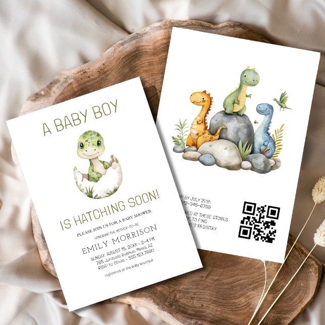 QR Code Niedlich Dinosaurier Schläge Bald Baby Dus Einladung (Von Creator hochgeladen)