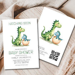 QR Code Niedlich Dinosaurier Schläge Bald Baby Dus Einladung