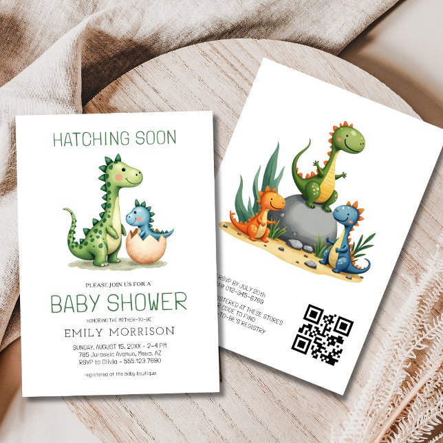 QR Code Niedlich Dinosaurier Schläge Bald Baby Dus Einladung (Von Creator hochgeladen)