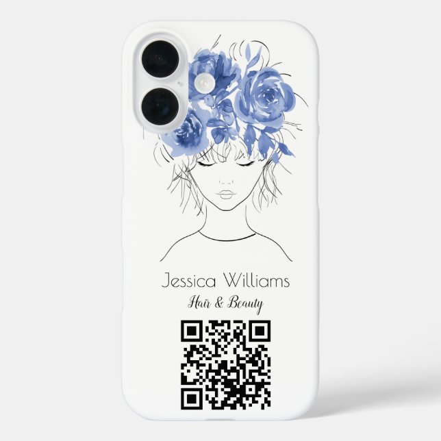 QR-Code niedliche Girl-Blue-Aquarellfarben-Rose Case-Mate iPhone Hülle (Rückseite)