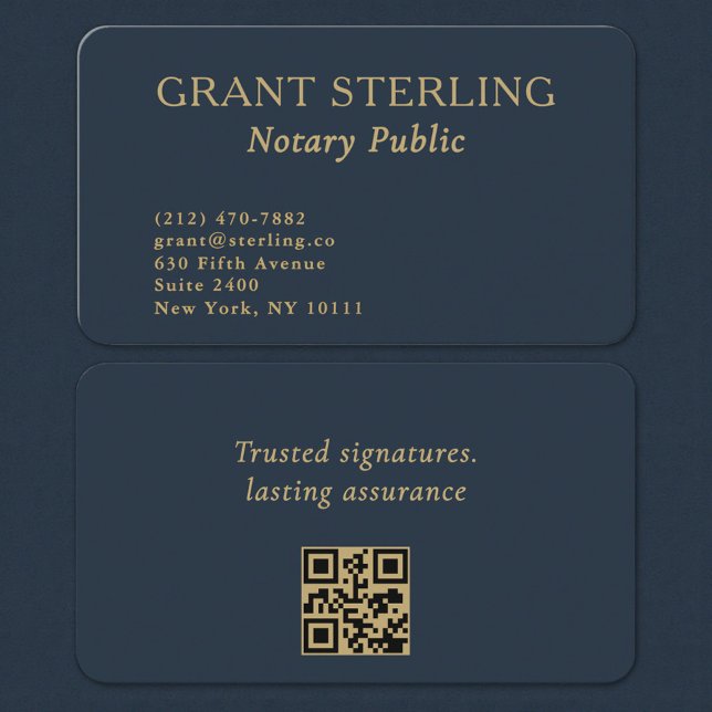 QR-Code Notar Navy Blau Gold Visitenkarte (Von Creator hochgeladen)