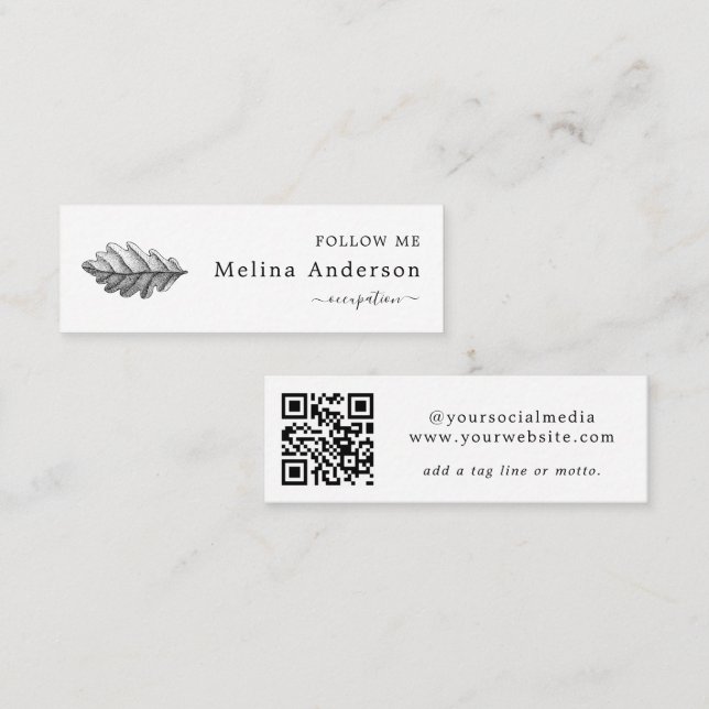 QR Code Oak Leaf Social Media Mini Business Card Mini Visitenkarte (Vorne/Hinten)