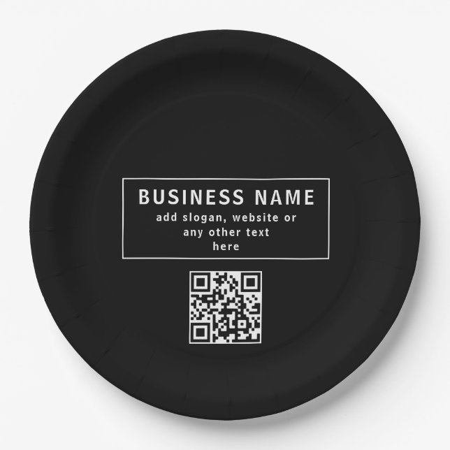 QR-Code oder Logo hochladen | Modern Schwarz Pappteller (Vorderseite)