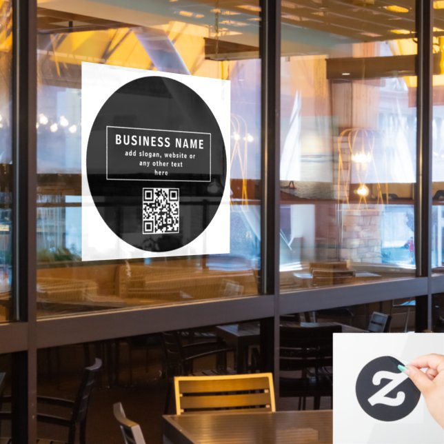 QR-Code oder Logo hochladen | Modernes Schwarz Fensteraufkleber (Restaurantfenster)