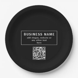 QR-Code oder Logo hochladen | Modernes Schwarz Pappteller