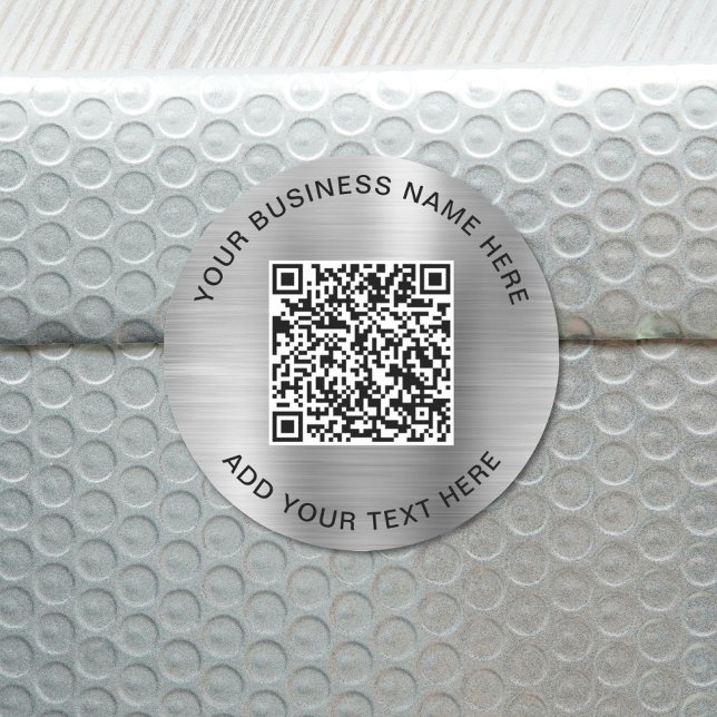 QR-Code oder Logo Werbe-Silber-Klassik-Rund S Runder Aufkleber (QR Code or Logo Promotional Silver Classic Round Sticker)