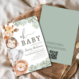 QR-Code Oh Baby Safari Animal Boy's Baby Shower Einladung
