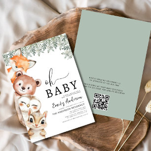 QR Code Oh Baby Woodland Animals Baby Shower Einladung