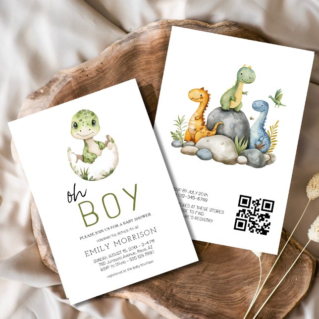 QR Code Oh Boy Dinosaur Baby Boy Dusche Einladung (Von Creator hochgeladen)