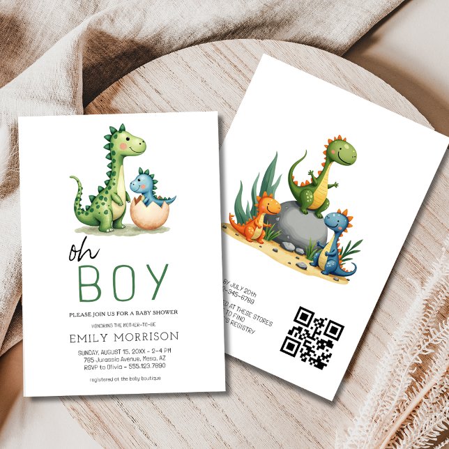 QR Code Oh Boy Dinosaur Baby Boy Dusche Einladung (Von Creator hochgeladen)