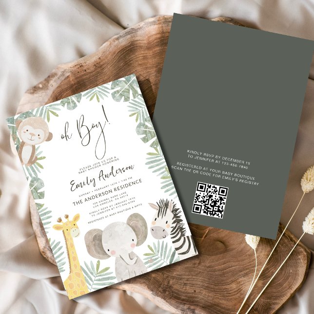 QR-Code Oh Boy Safari Animal Baby Dusche Einladung (Von Creator hochgeladen)