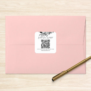 QR-Code Online-Foto Schwarze Blumen Website RSVP Quadratischer Aufkleber