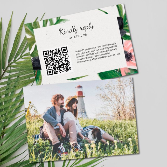 QR-Code Online-UAWG Foto tropische Blumenhochzeit RSVP Karte (Von Creator hochgeladen)