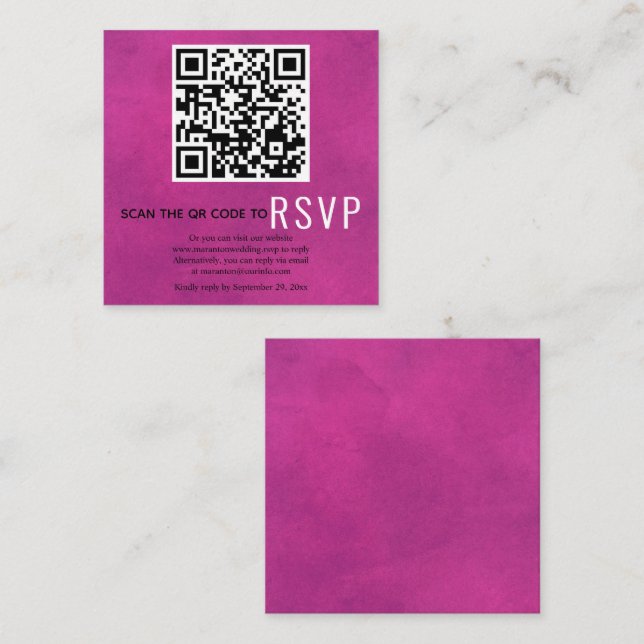 QR-Code online UAWG fuchsia rosa Hochzeit scannen Begleitkarte (Vorne/Hinten)