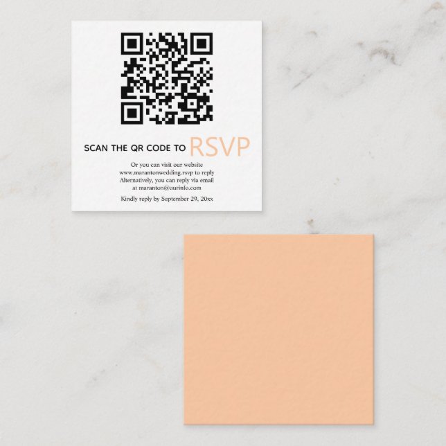 QR-Code online UAWG moderne Pfirsichhochzeit Begleitkarte (Vorne/Hinten)