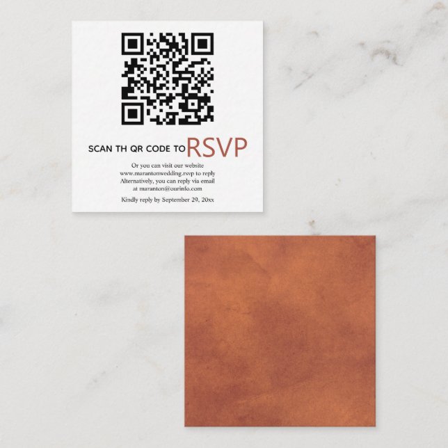 QR-Code Online-UAWG Terracotta Hochzeit Begleitkarte (Vorne/Hinten)