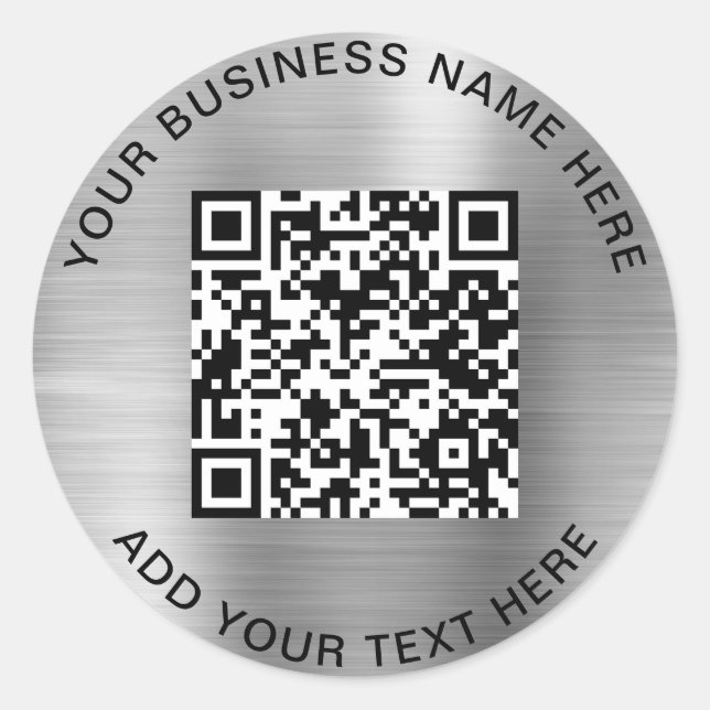 QR Code or Promotional Silver Classic Round Runder Aufkleber (Vorderseite)