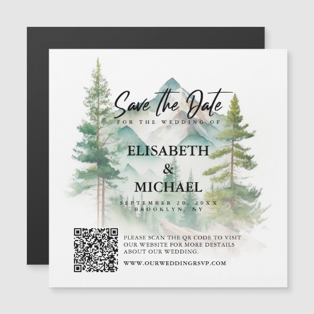 QR-Code Outdoor Save the Date Hochzeit Magneteinladung (Vorne/Hinten)