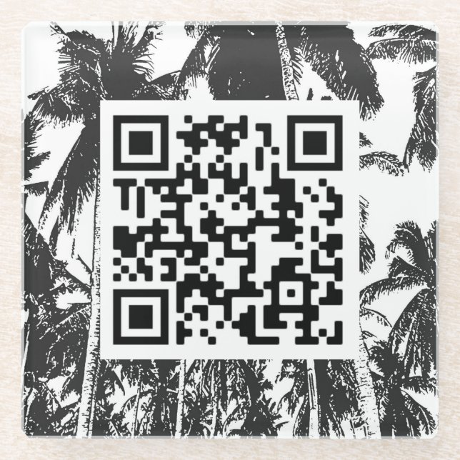 QR Code Palm Tree Design Glass Untersetzer (Vorderseite)