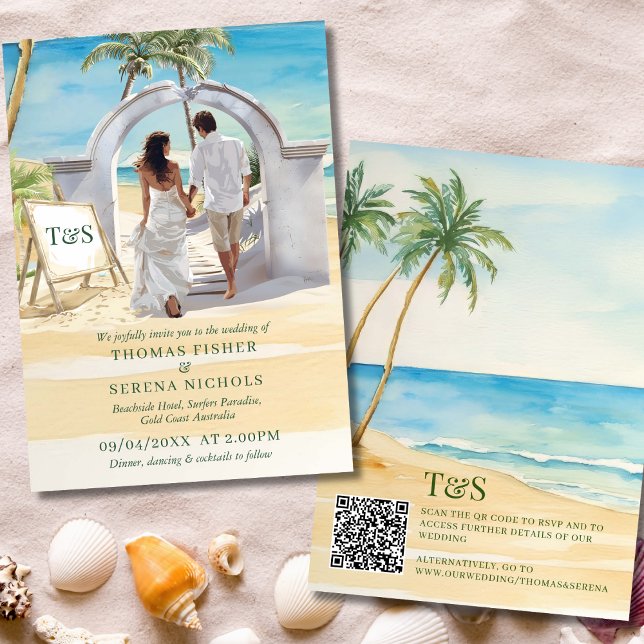 QR Code Passport Boho Beach Wedding Destination Einladung (Von Creator hochgeladen)