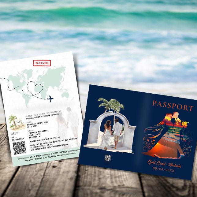 QR Code Passport Sonnenuntergang Tropical Beach Ho Einladung (Von Creator hochgeladen)